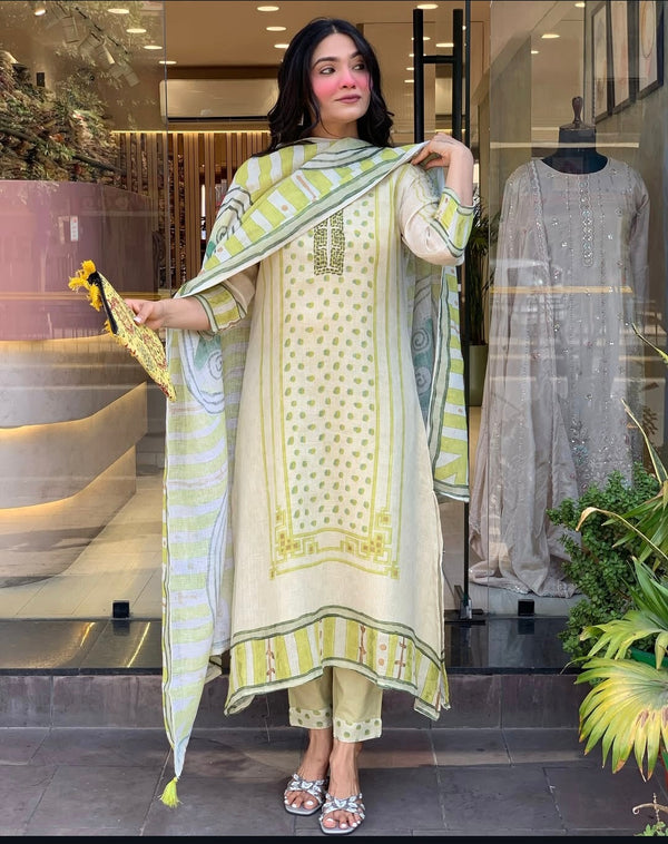 lemon yellow linen kurta set with dupatta