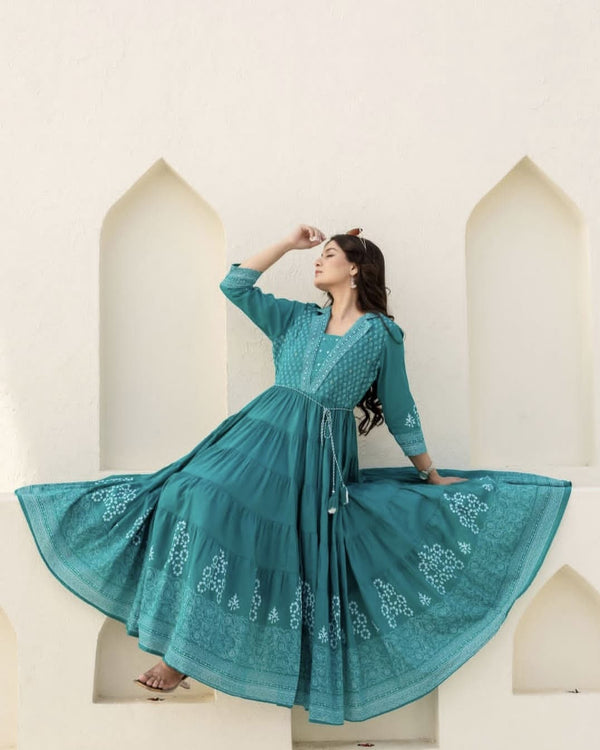 RAMA COLOR  BLOCK PRINT MAL COTTON GOWN