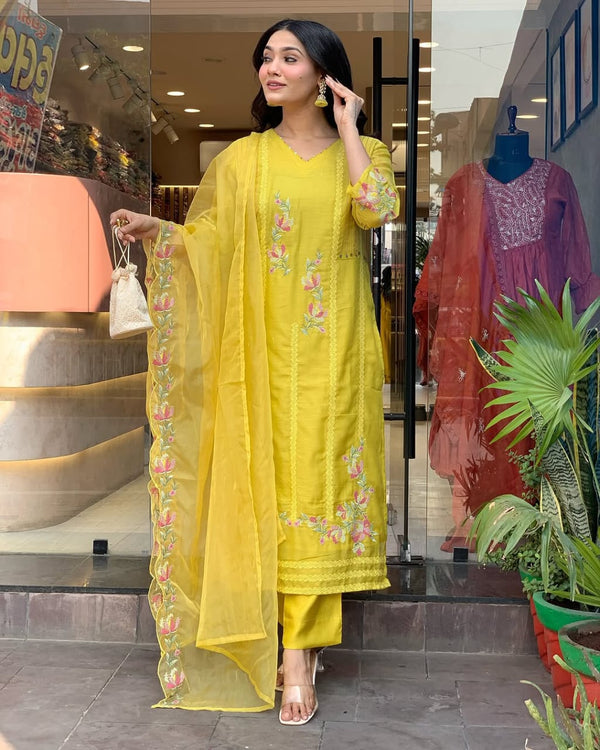 Lemon Gold Blossom SUIT SET WITH DUPATTA