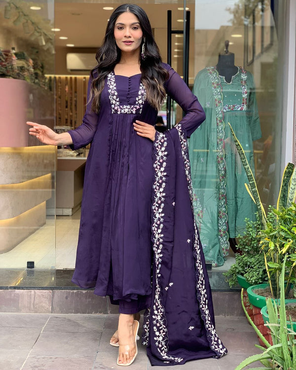 ROYAL BLUE KURTA SET WITH EMBRODEIRY WORK NACK