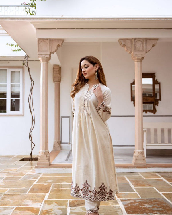 Ivory Elegance Embroidered Kurta Set
